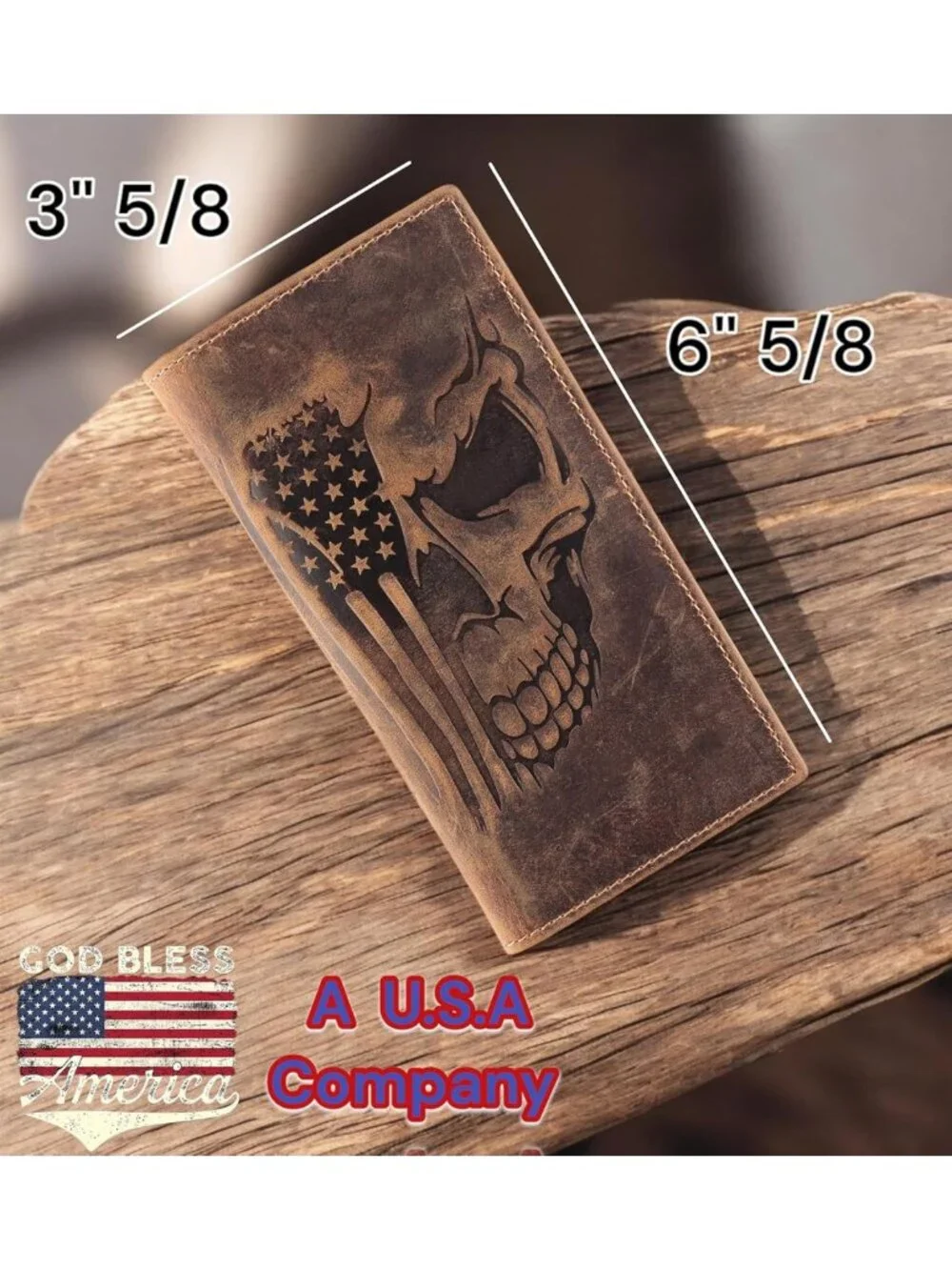 Vintage Genuine Leather Men's Bifold Wallet with RFID Protection, Brown Skull
